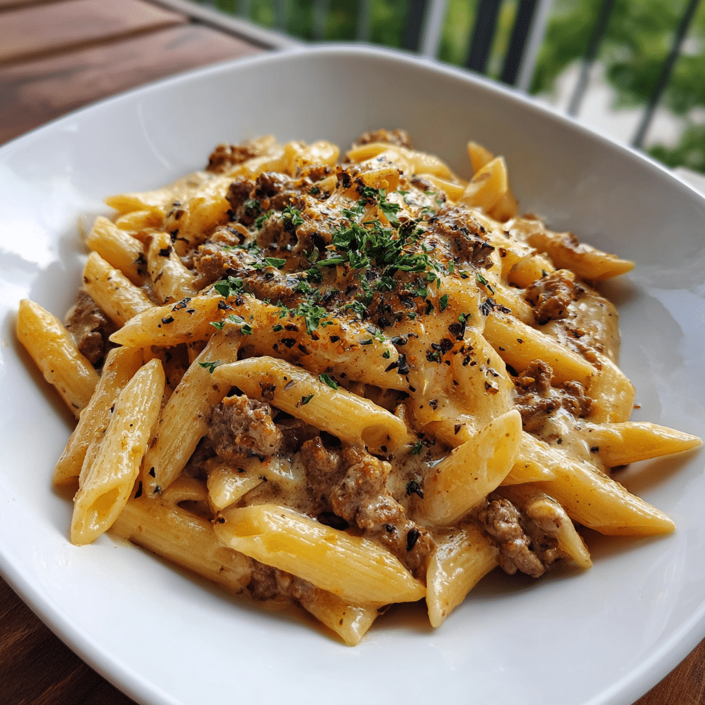 High Protein Creamy Beef Pasta