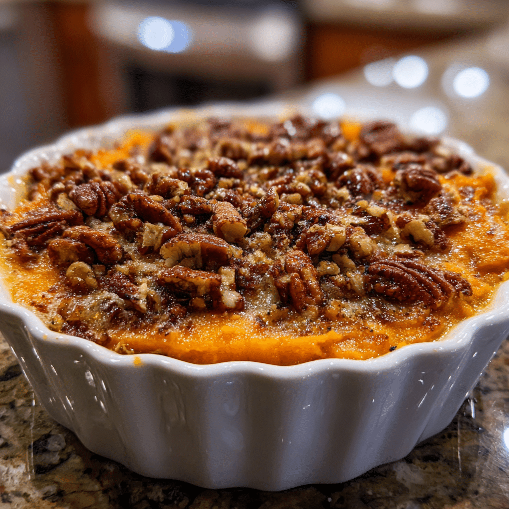 sweet potato casserole with pecan topping
