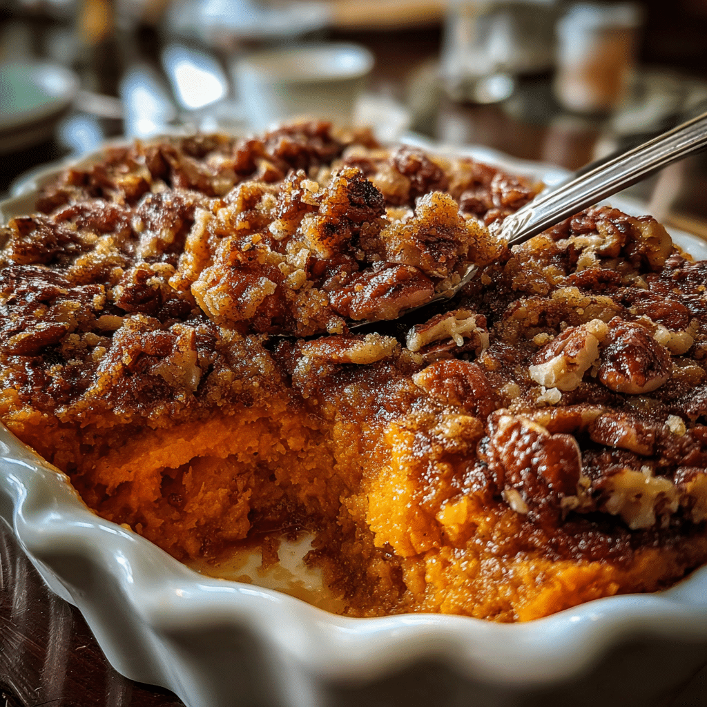 sweet potato casserole with pecan topping
