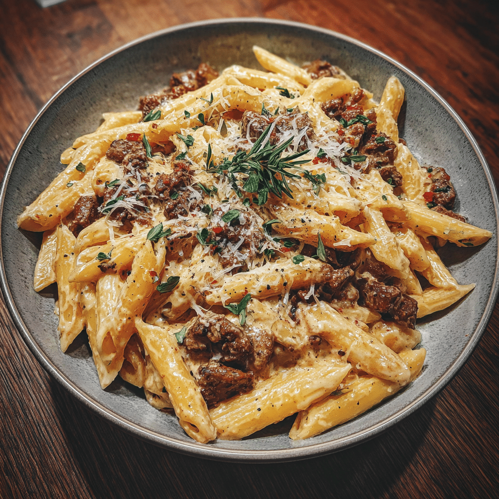 High Protein Creamy Beef Pasta