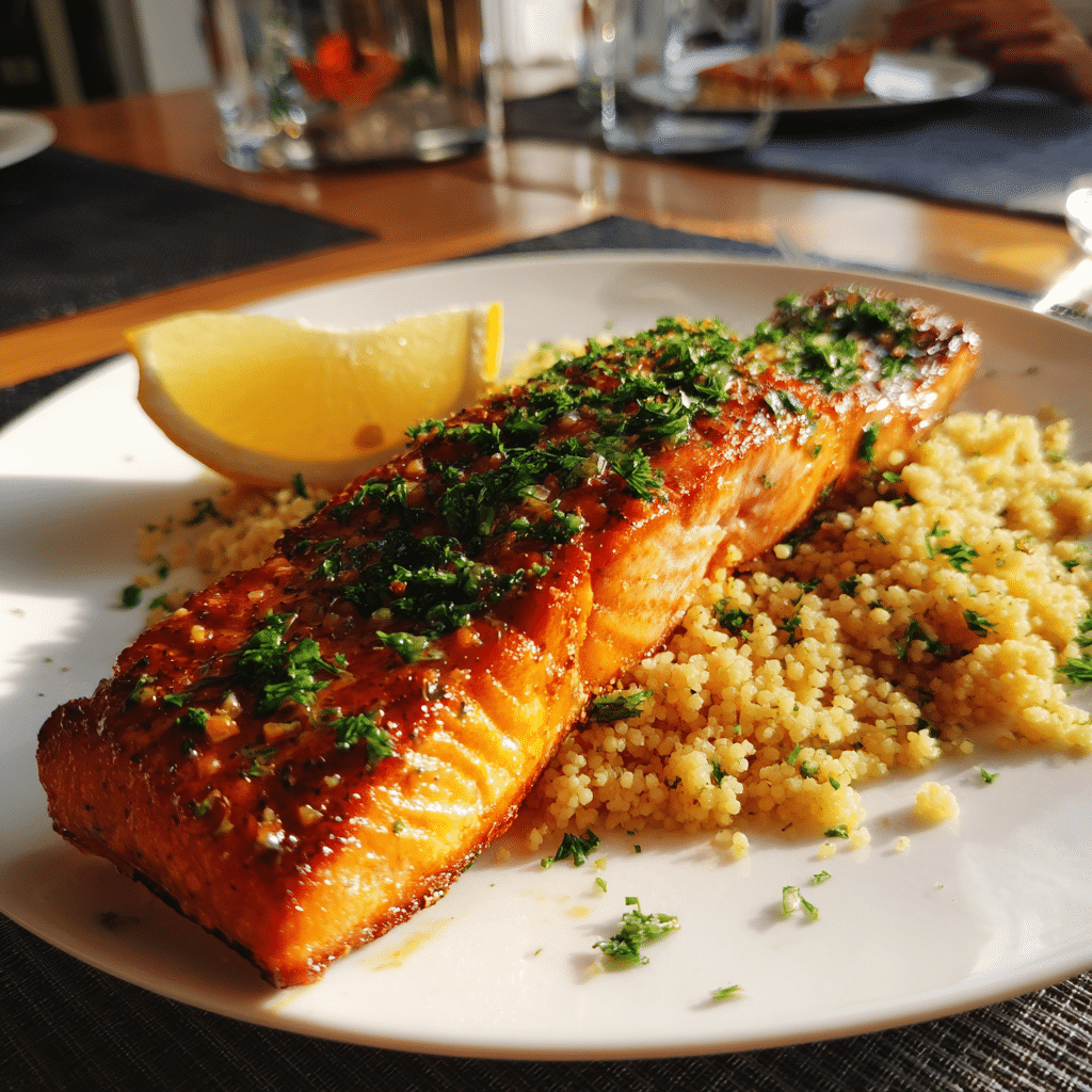 Baked salmon with couscous