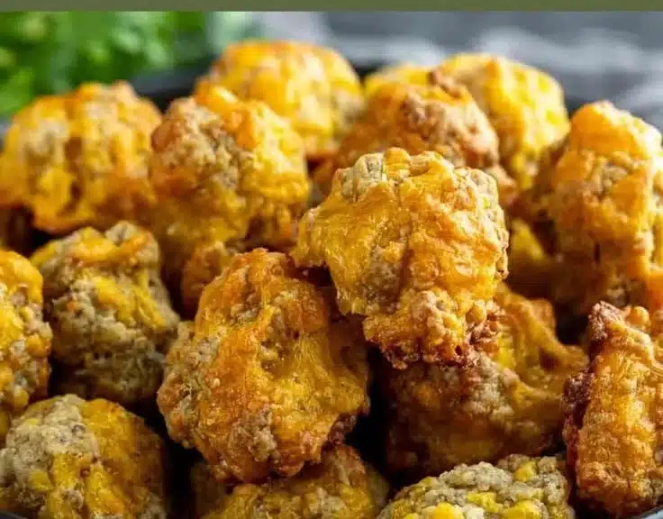 Baked Bisquick Sausage Balls on a platter