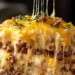 Delicious Cattle Drive Casserole served in a rustic dish