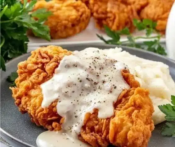 Delicious plate of crispy Chicken Fried Chicken with sides