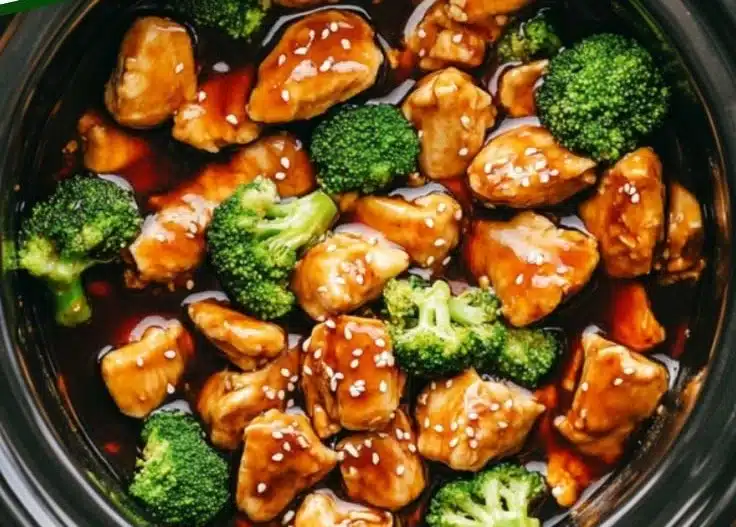 Crockpot Teriyaki Chicken served with rice and vegetables