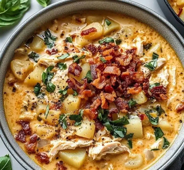 Bowl of Marry Me Soup with ingredients and garnishes showcased attractively.