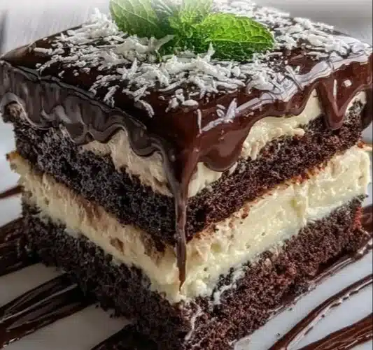 Delicious tuxedo bar cakes with chocolate and cream layers for dessert lovers