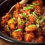 Delicious Asian Crockpot Orange Chicken served with rice