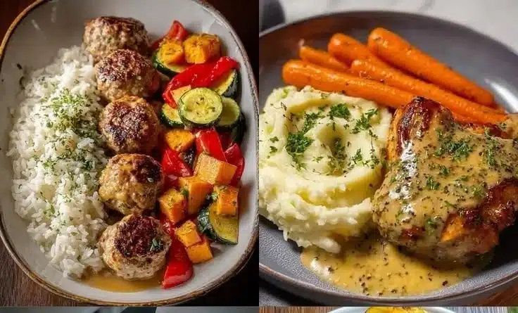 Healthy balanced meal ideas featuring fresh vegetables and nutritious ingredients.