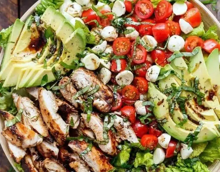 Balsamic Chicken Avocado Caprese Salad
