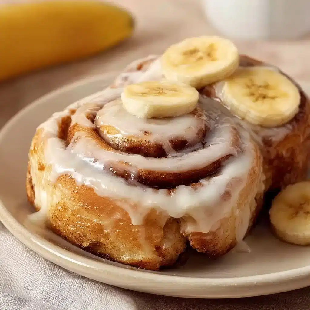 Banana bread cinnamon rolls topped with cream cheese frosting