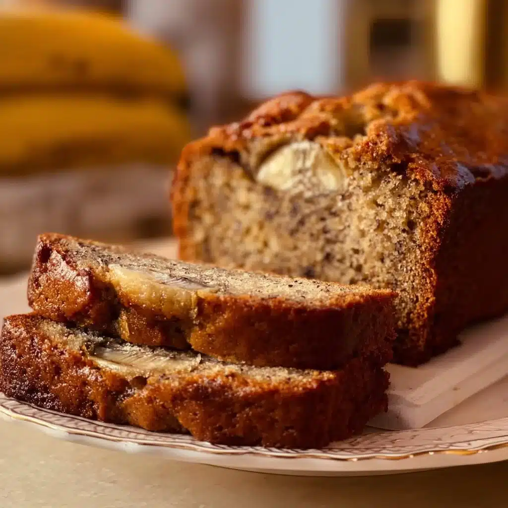 Moist and easy banana bread with ripe bananas and nuts