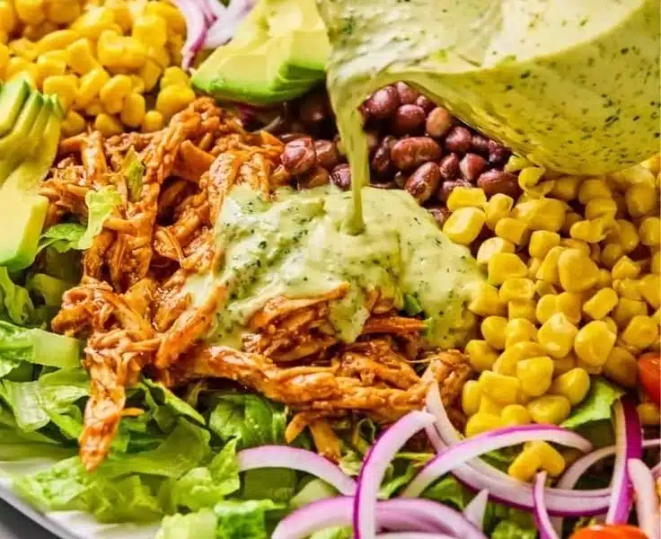 Delicious Barbeque Chicken Salad with fresh vegetables and grilled chicken