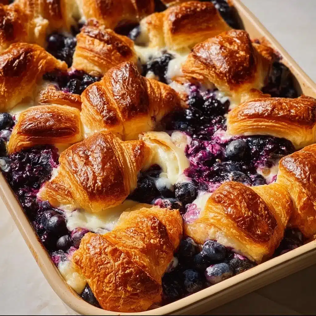 Delicious Blueberry Cream Cheese Croissant Casserole with fresh blueberries