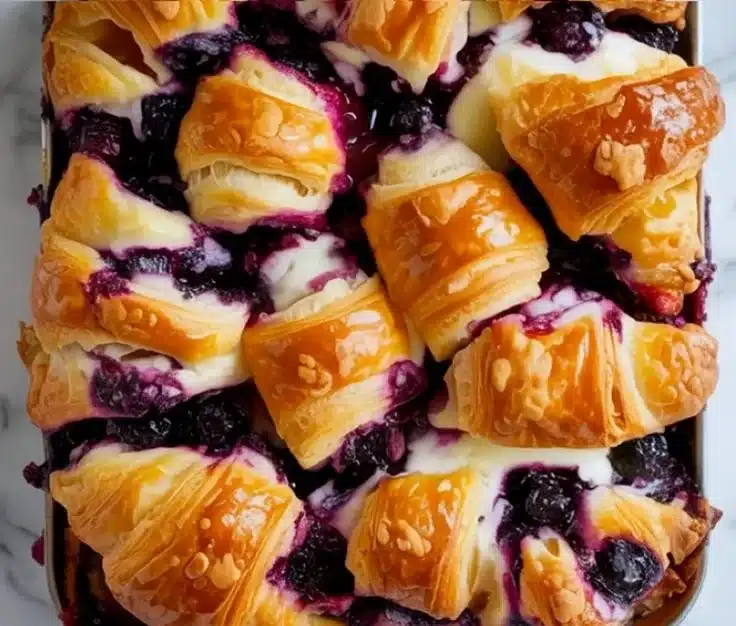 Blueberry Cream Cheese Croissant Casserole