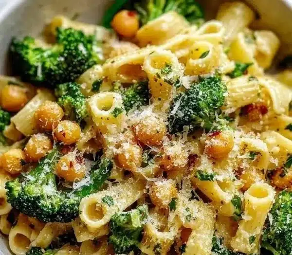 Broccoli Chickpea Pasta with Garlic Olive Oil