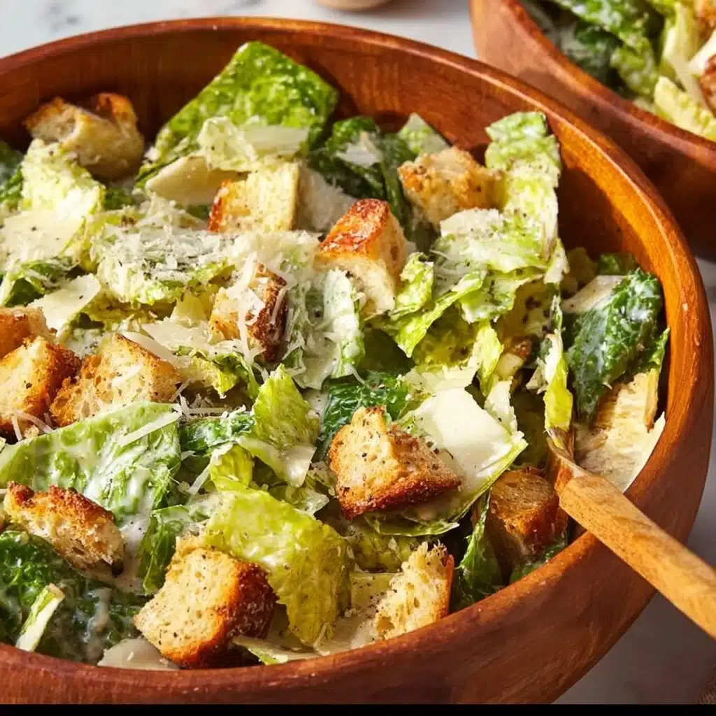 Delicious Caesar Salad with romaine lettuce and croutons