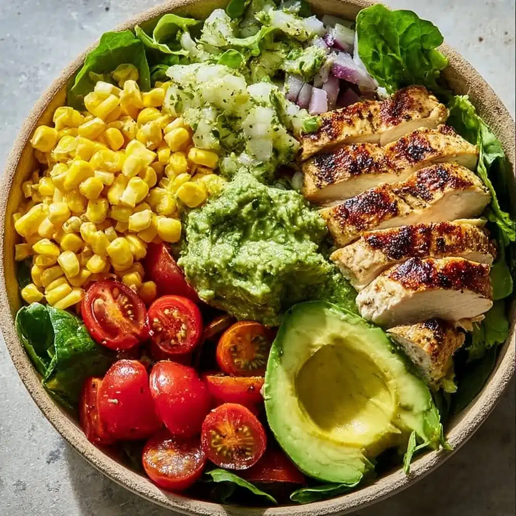 Delicious charred chicken avocado salad with fresh ingredients.