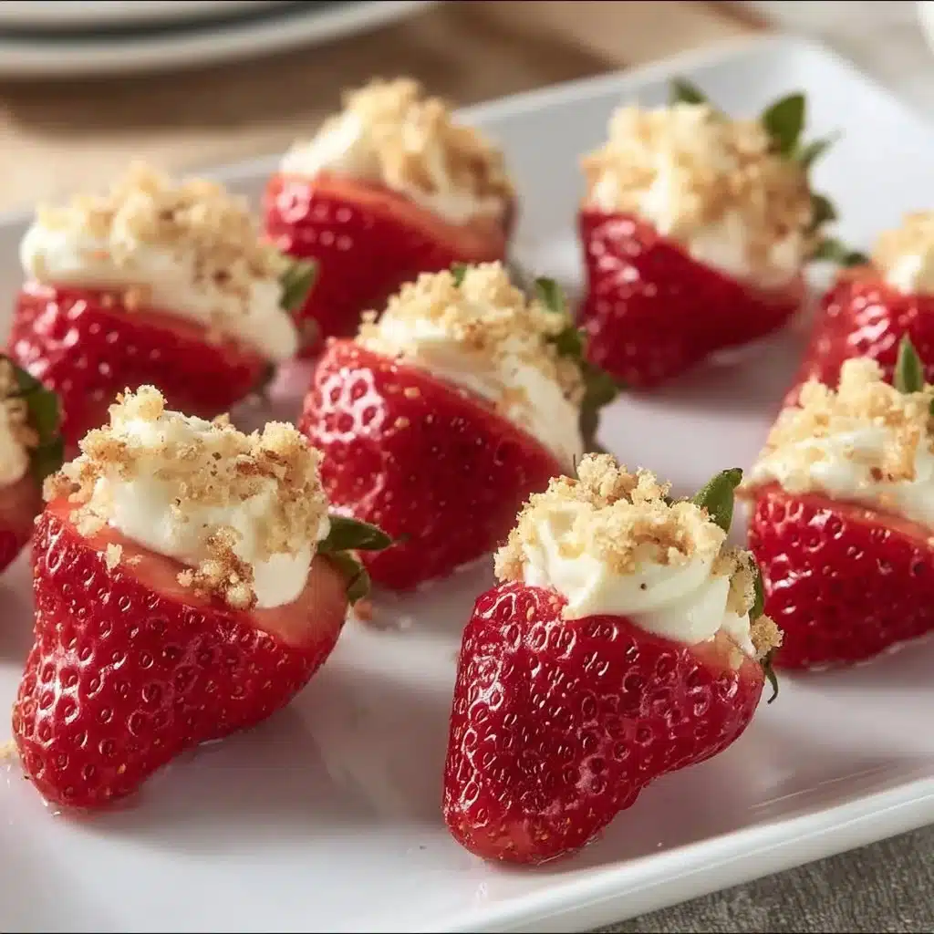 Cheesecake stuffed strawberries topped with a creamy filling and fresh strawberries