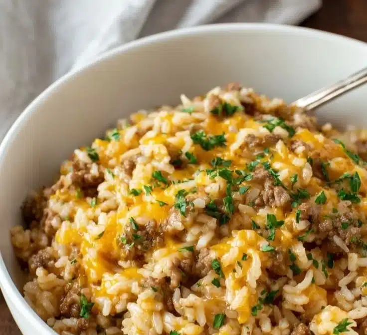 Cheesy Ground Beef and Rice Casserole