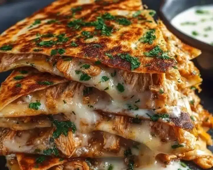 Cheesy Hot Honey Chicken Quesadillas with Spicy Jalapeño Cream Sauce