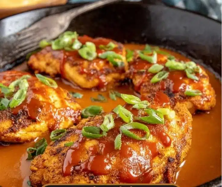 Delicious Chicken Diablo served on a platter with fresh herbs and spices.