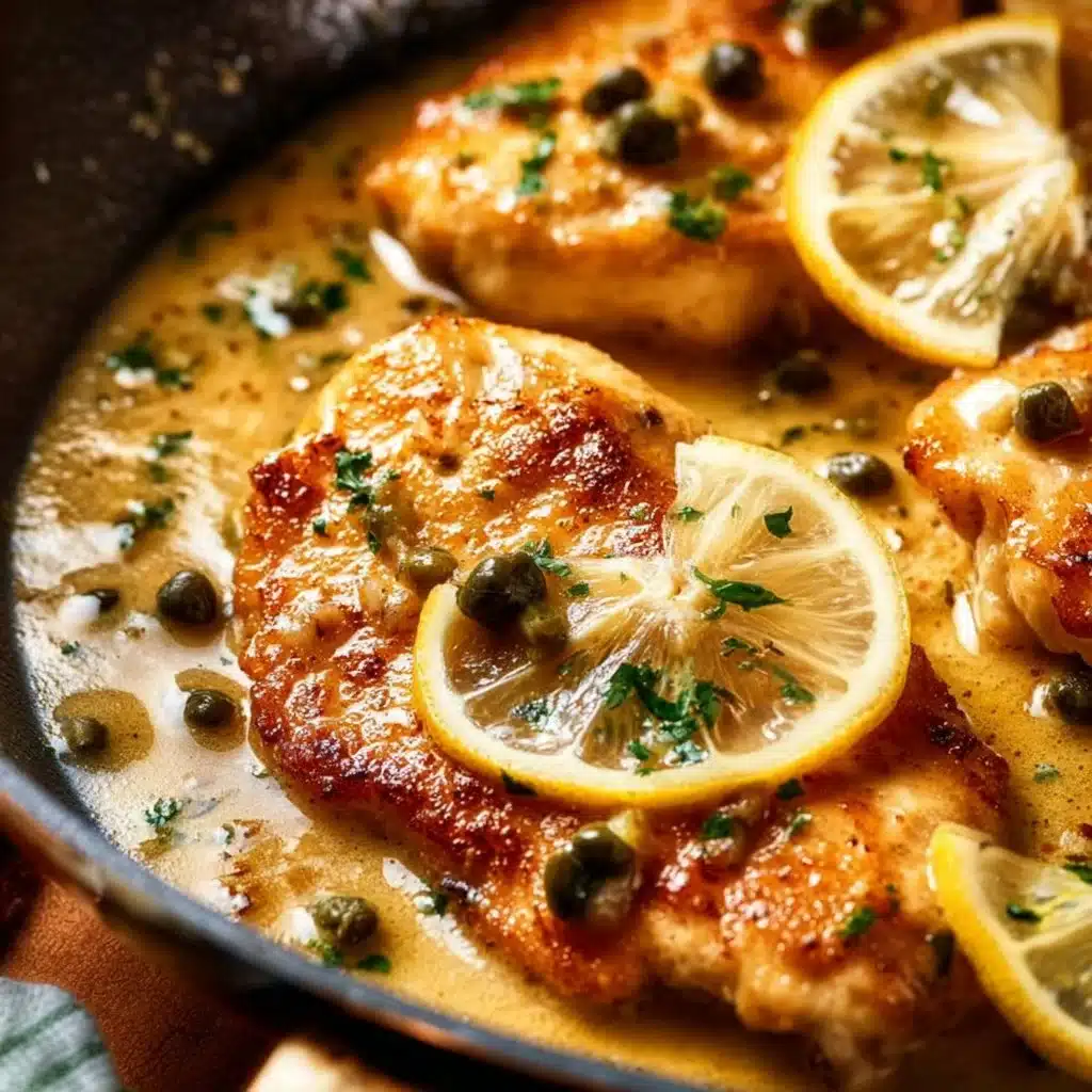 Delicious Chicken Piccata with lemon and capers served on a plate.