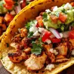 Delicious chicken street tacos served with fresh toppings and garnishes