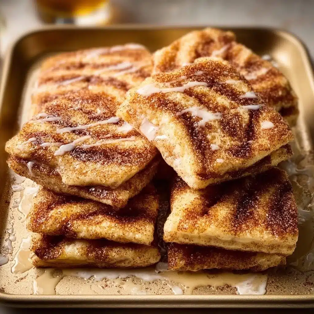 Delicious cinnamon roll pancakes baked in a sheet pan, ready to serve.