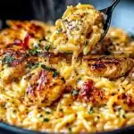 One-pot Cajun Chicken Alfredo Orzo cooked in 30 minutes
