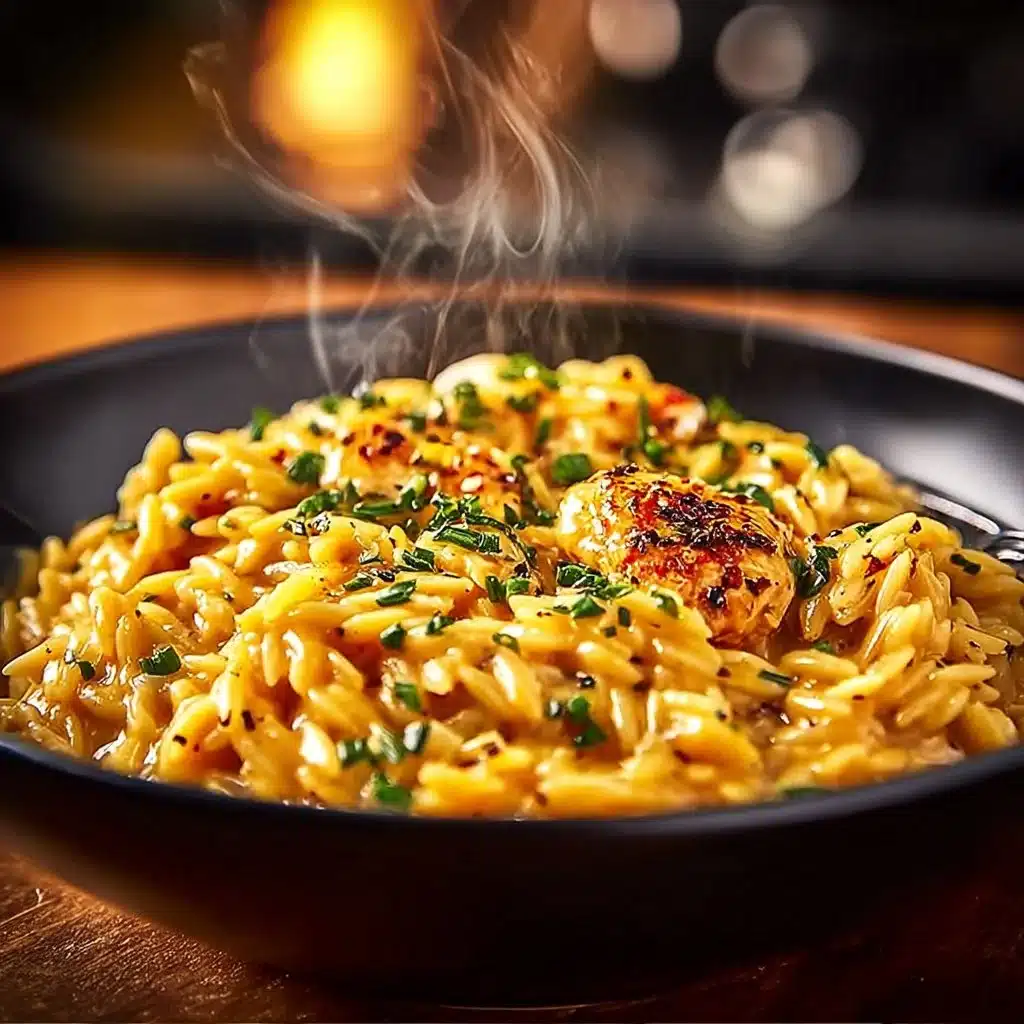 One-Pot Cajun Chicken Alfredo Orzo in a creamy sauce
