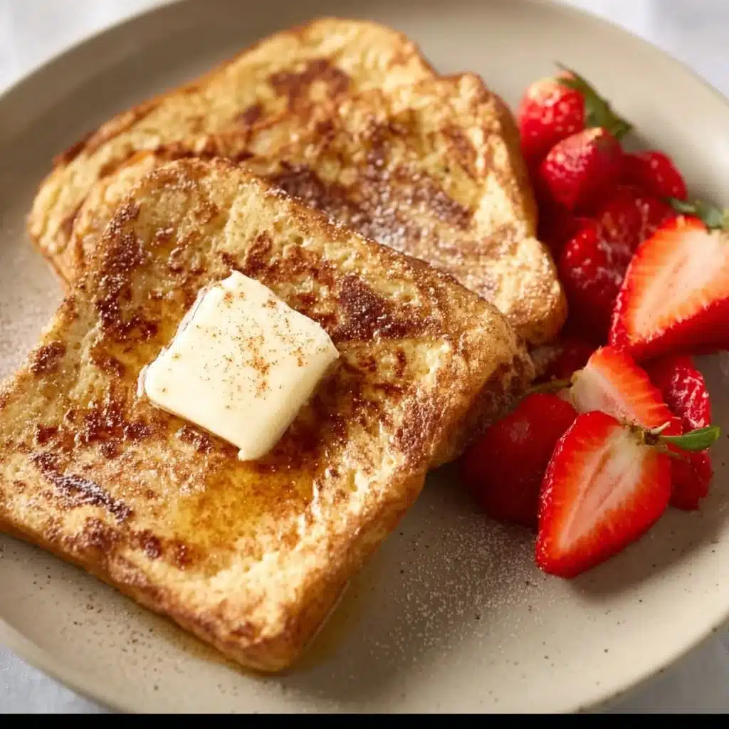 Delicious Cottage Cheese French Toast served on a plate with toppings
