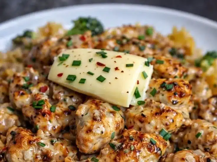 Cowboy Butter Lemon Bowtie Chicken served with Broccoli Bliss