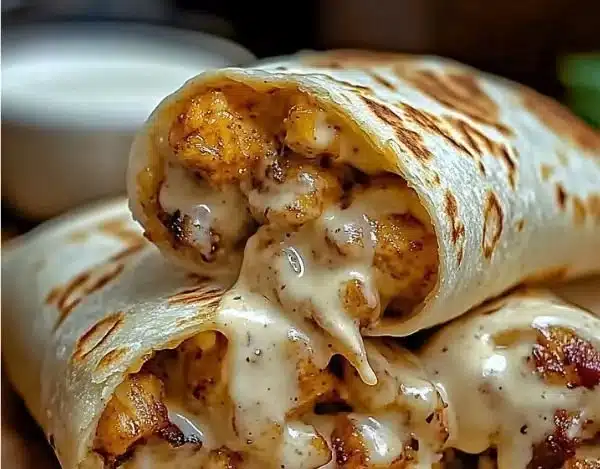 Delicious cheesy garlic chicken wraps served with fresh ingredients