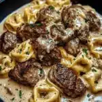 Delicious Cracked Garlic Steak Tortellini served in Creamhouse Sauce