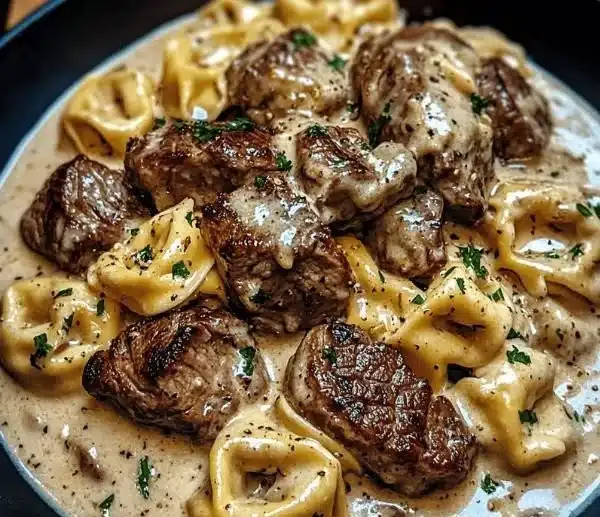 Delicious Cracked Garlic Steak Tortellini served in Creamhouse Sauce