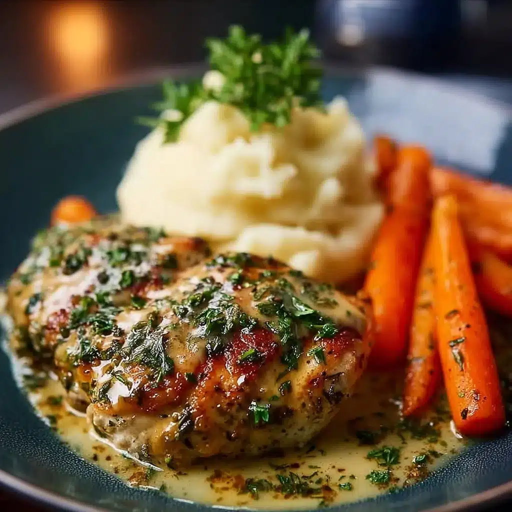 Creamy Herb Chicken served with Mashed Potatoes and Honey Glazed Carrots