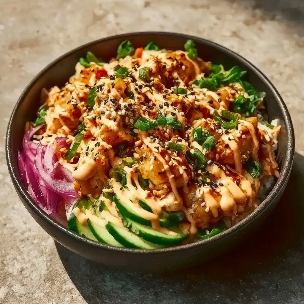 Crispy Chicken with Creamy Spicy Sauce over Jasmine Rice