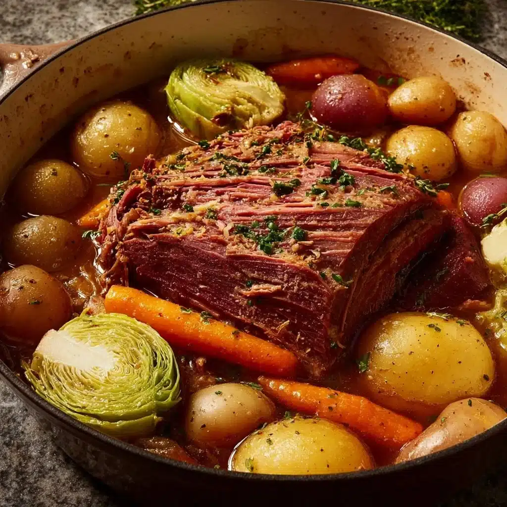 Delicious Dutch Oven Corned Beef and Cabbage served on a plate