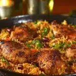Delicious Easy Caribbean Chicken served with flavorful rice