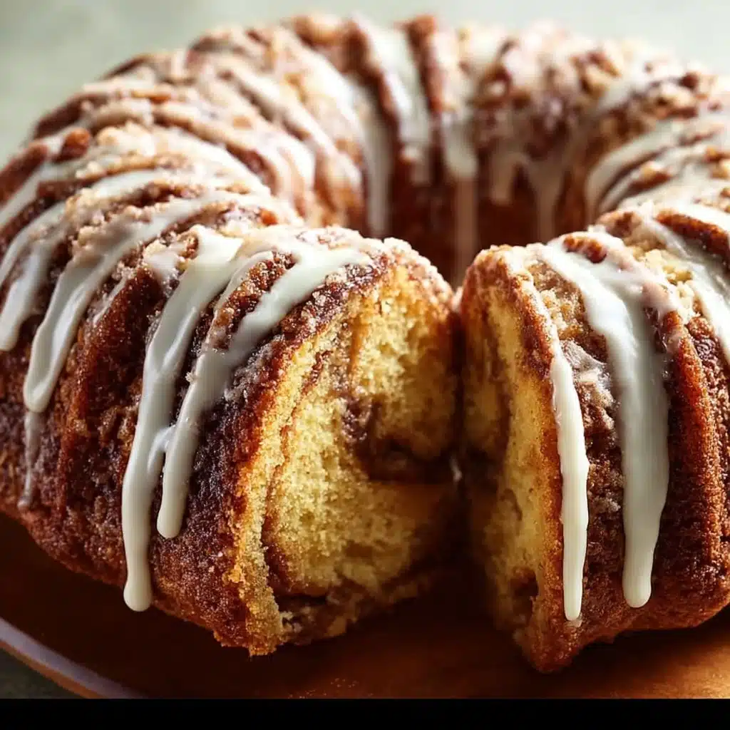 Delicious Easy Cinnamon Roll Bundt Cake on a serving platter