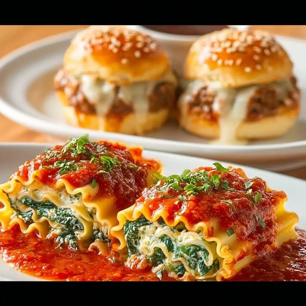 Delicious easy dinner recipes featuring French Dip Sliders and Spinach Lasagna Roll-Ups