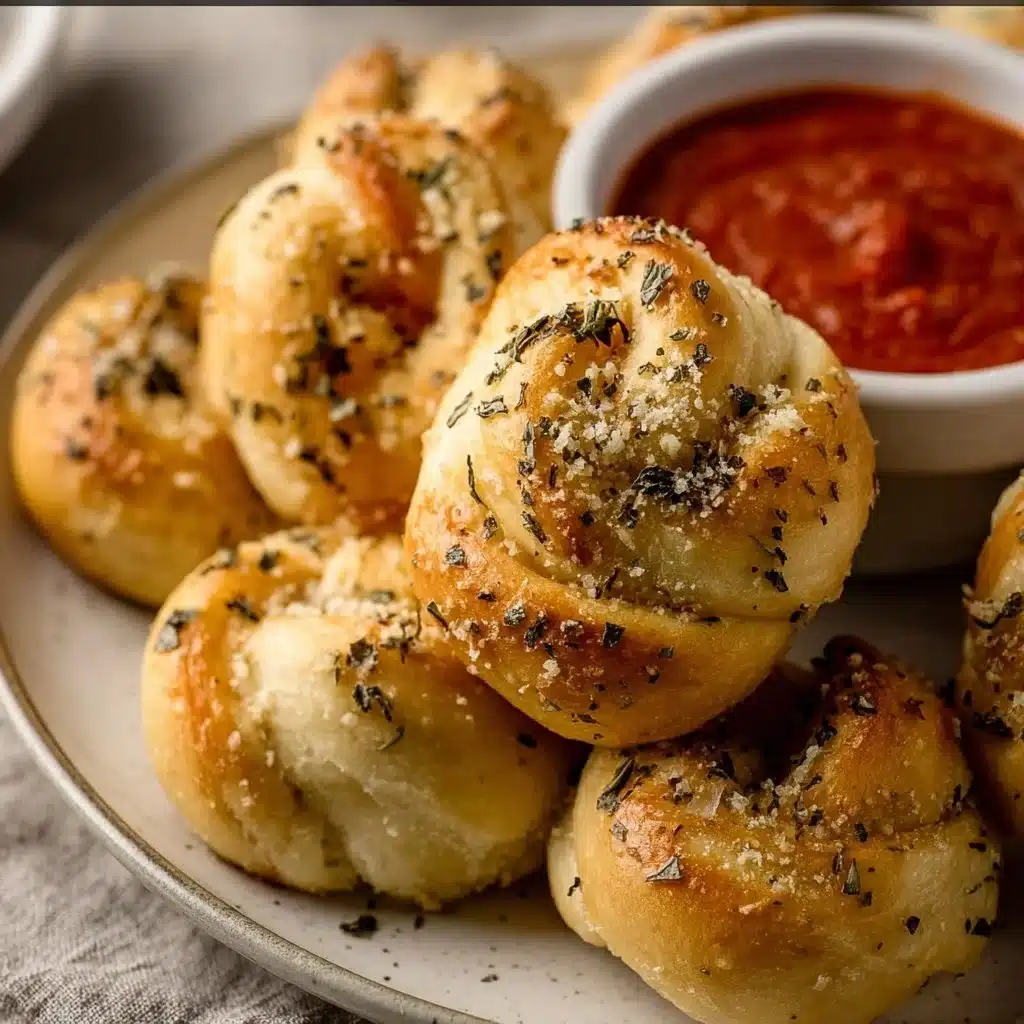 Freshly baked easy garlic knots with herbs and garlic butter