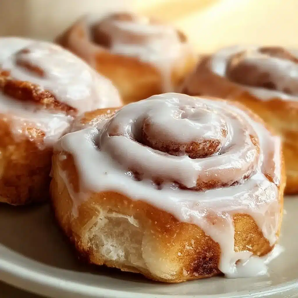 Freshly baked easy one hour cinnamon rolls topped with icing.