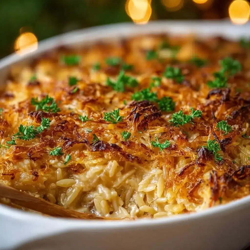 French Onion Chicken Orzo Casserole