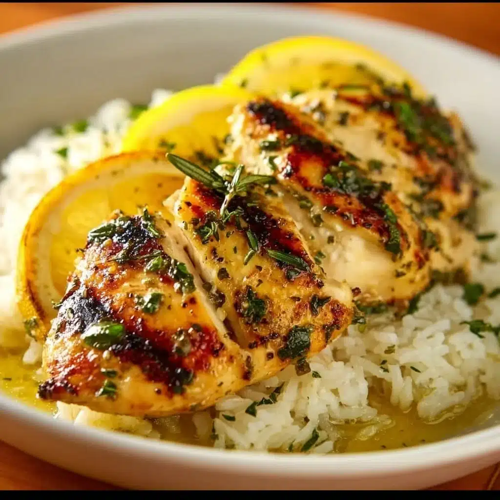 Greek lemon chicken dish garnished with herbs and served with vegetables