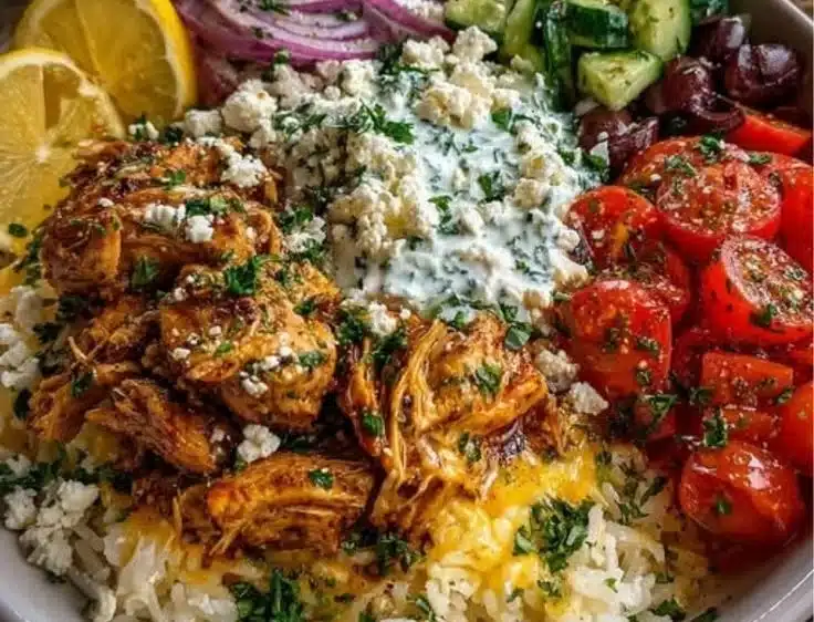 Gyro Rice Bowl with Creamy Garlic Feta Recipe