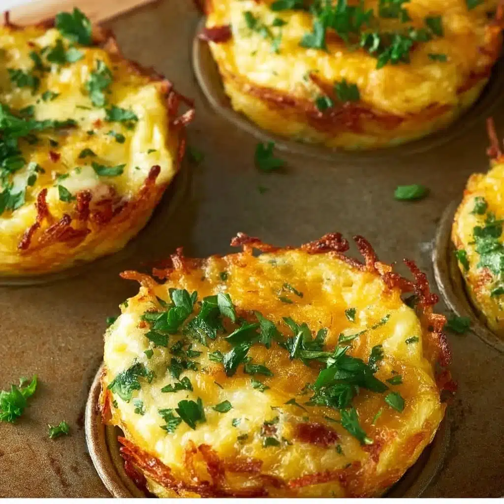 Delicious hash brown egg cups topped with herbs and served on a plate