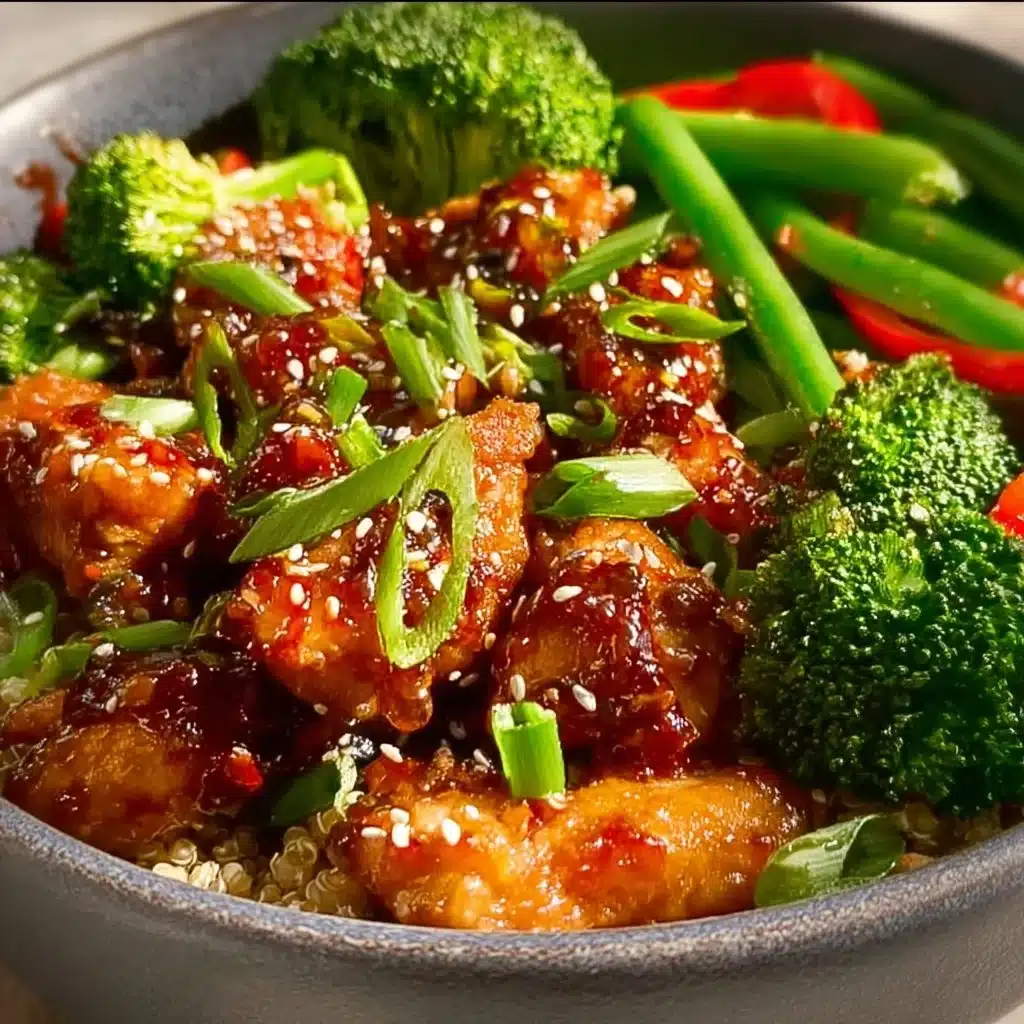 Healthy Sticky Chicken Bowl with colorful veggies and tender chicken
