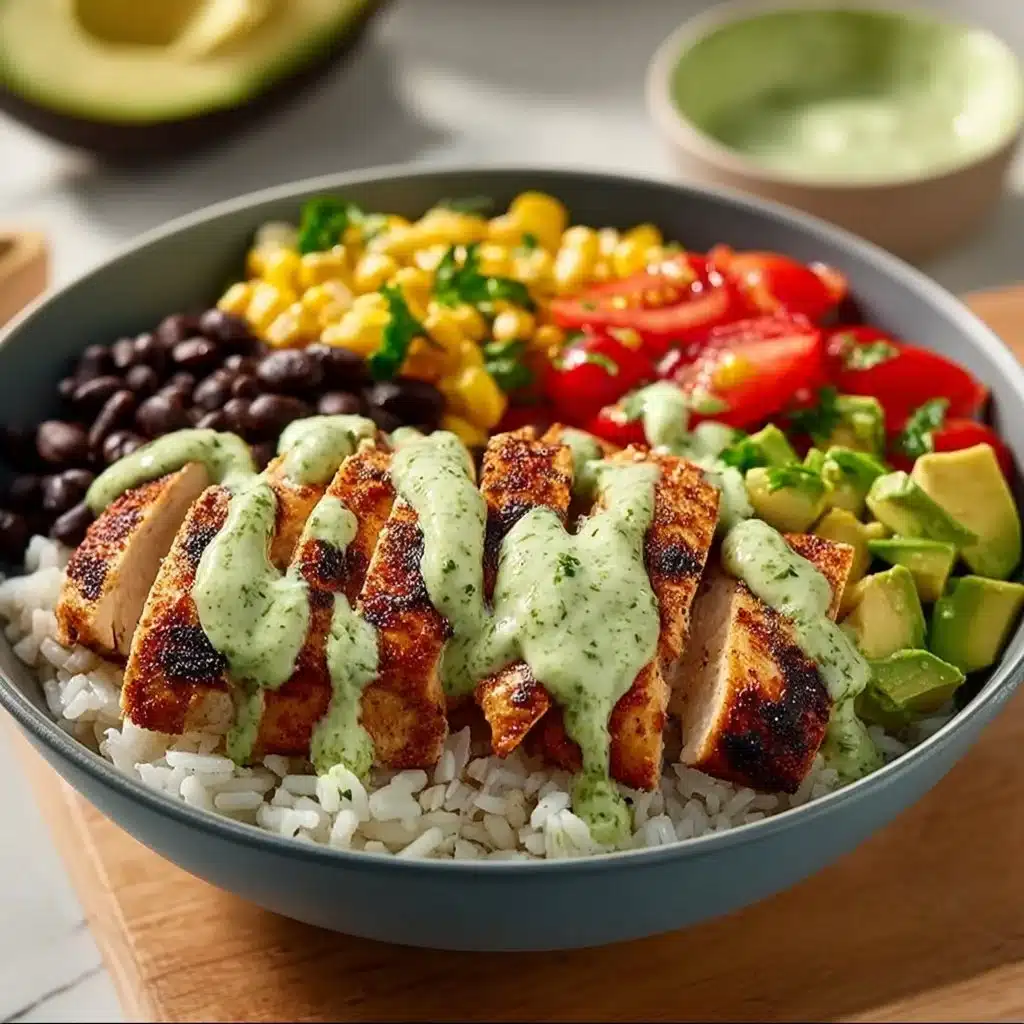 High-protein chicken taco bowls with fresh toppings and ingredients
